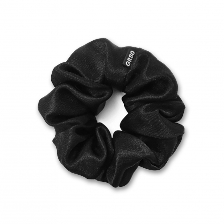 Fekete selyem hajgumi (scrunchie) prémium minőségű szaténból. Átmérője kb. 12 cm