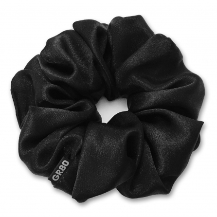 Óriás fekete selyem hajgumi (scrunchie) prémium minőségű szaténból. Átmérője kb. 16 cm