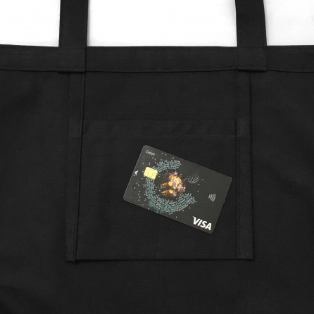 Fekete vászontáska belső zsebbel bankkártyának, kulcsnak. Öko bevásárló szatyor, táska, szütyő. Zero waste.