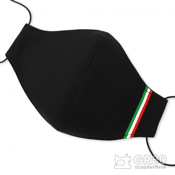 Olasz nemzeti szalagos maszk, 3 rétegű, PP szűrős, fekete színű