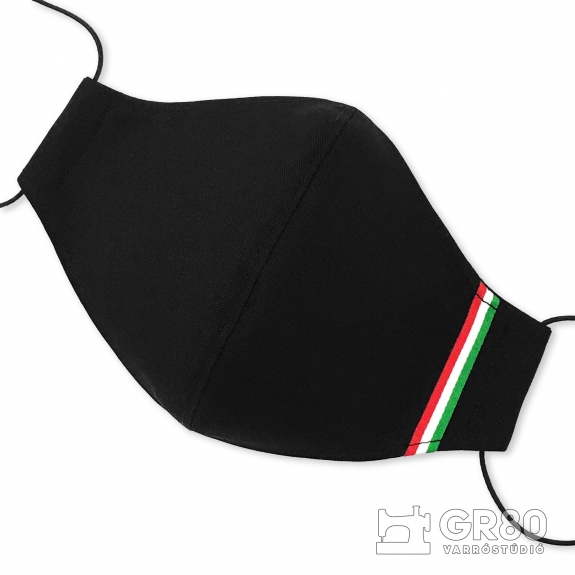 Magyar nemzeti szalagos maszk, 3 rétegű, PP szűrős, fekete színű